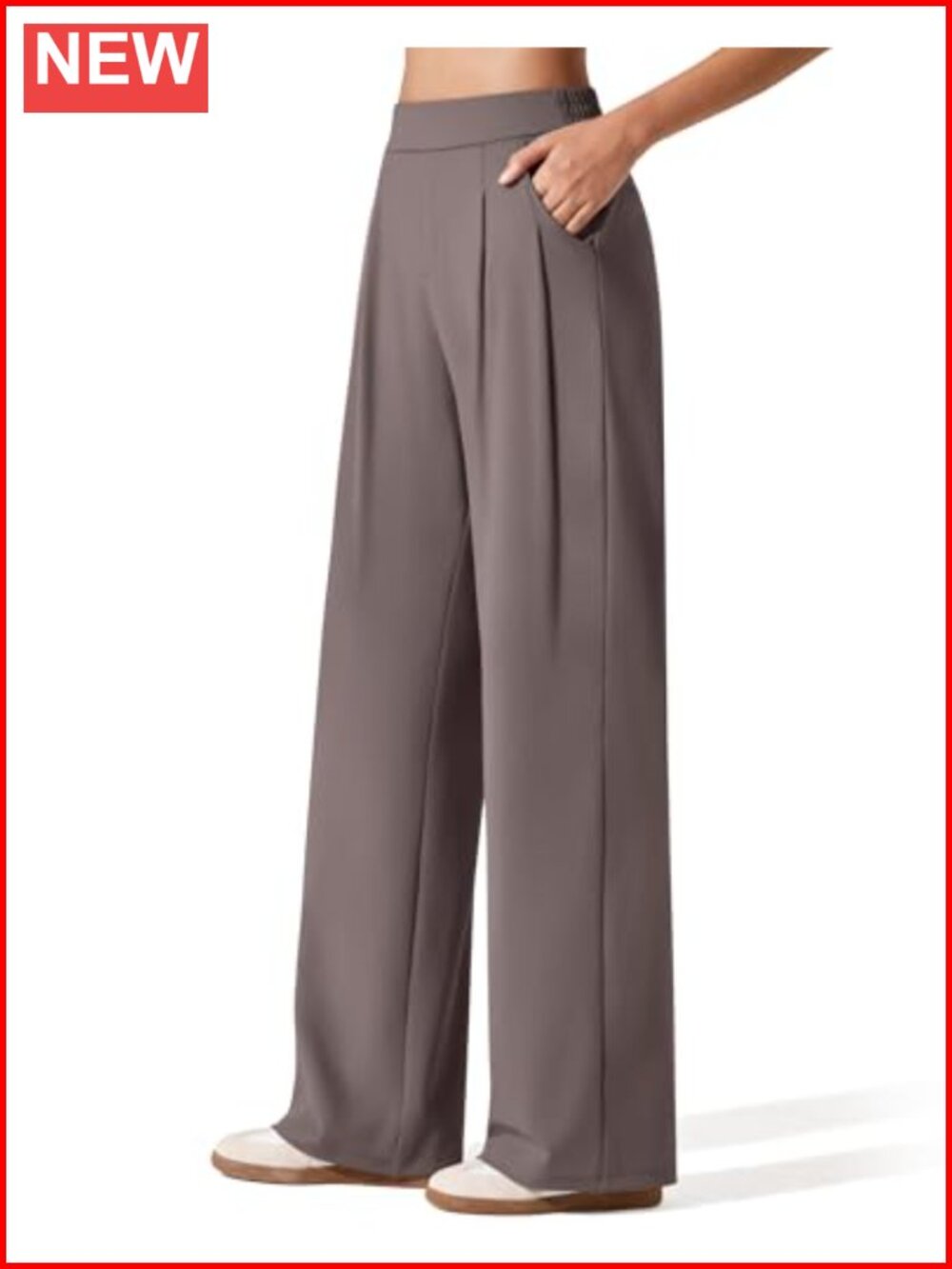 Wide Leg Yoga Dress Pants High Waist Pull On Pockets Pleated Palazzo